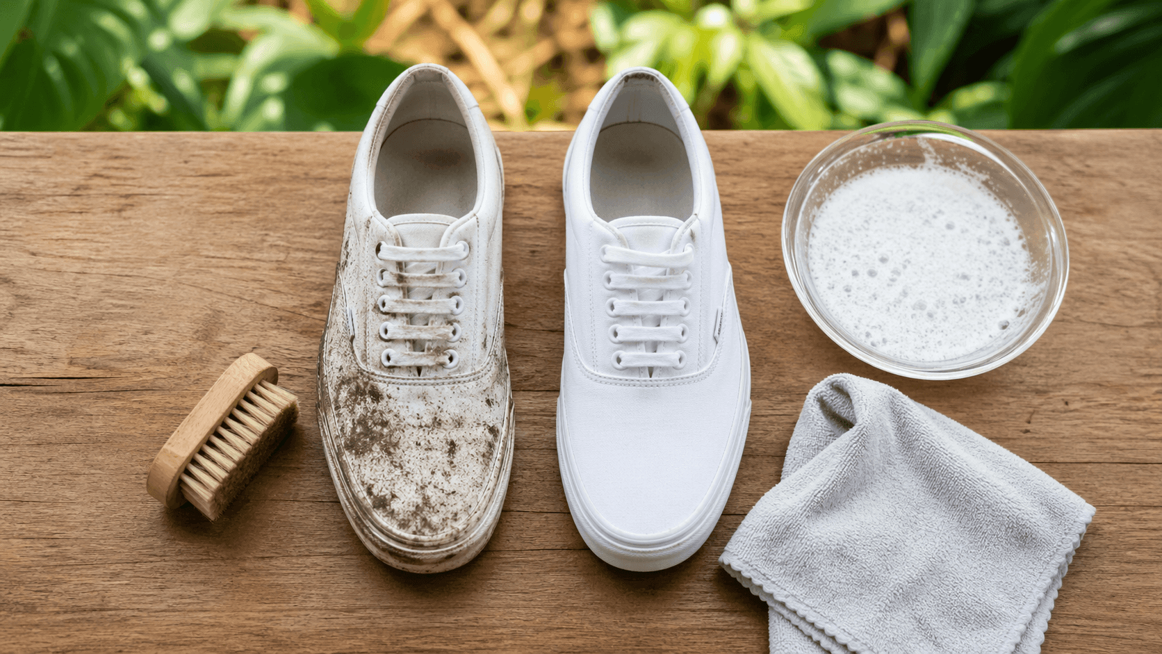 Professional shoe cleaning service in Bali with sneakers being deep cleaned